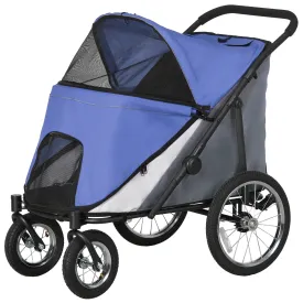 Foldable Pet Stroller with Washable Cushion Storage Bags Safety Leash for Medium Large Dogs Catts Travel - Blue