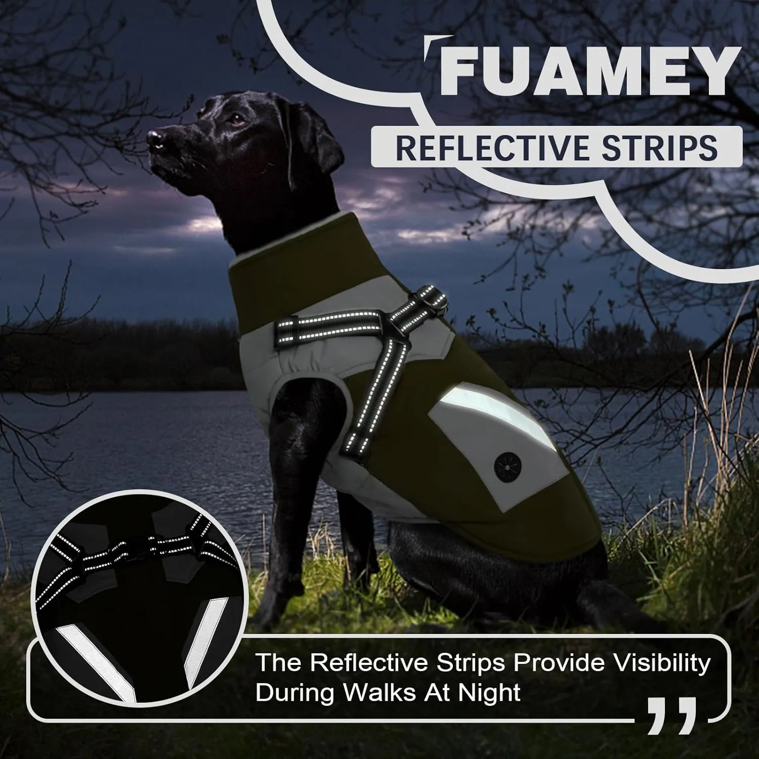 FUAMEY Dog Jacket - Waterproof Winter Coat with Zipper - Reflective Vest for Large Dogs - Green L
