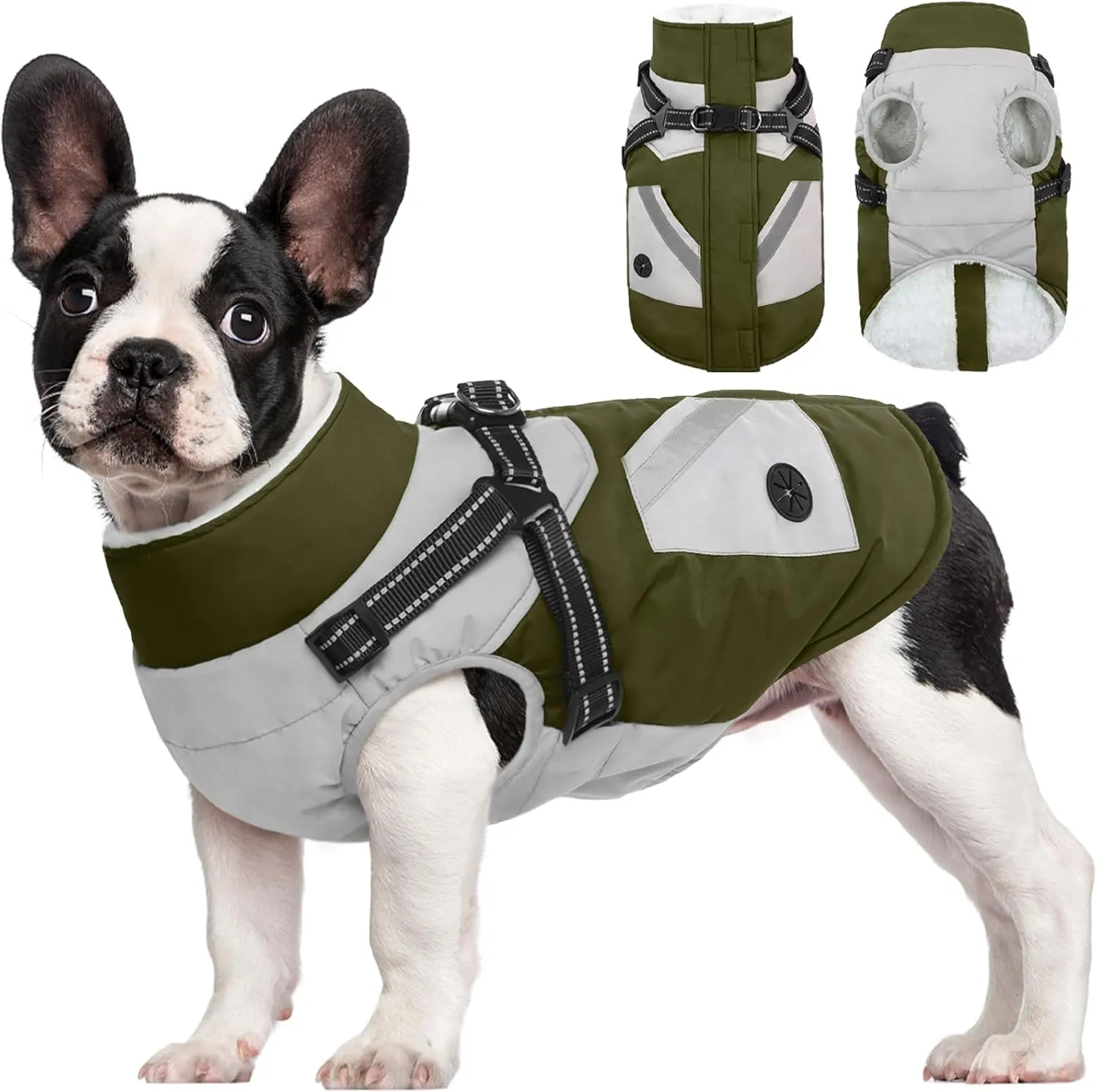 FUAMEY Dog Jacket - Waterproof Winter Coat with Zipper - Reflective Vest for Large Dogs - Green L