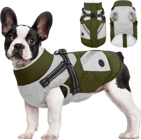 FUAMEY Dog Jacket - Waterproof Winter Coat with Zipper - Reflective Vest for Large Dogs - Green L