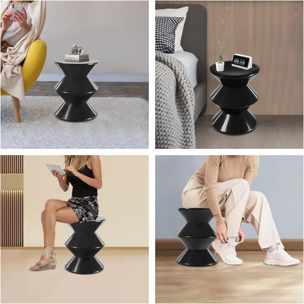 Funky Side Table Trendy Side Table Funky Sofa Stool Small Night Stand for Couch Sofa, White Outdoor Side Tables Boho Decor End Table for Coffee Patio (Black)