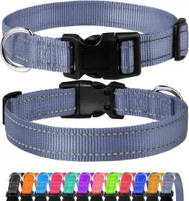 FunTags Reflective Dog Collar, Sturdy Nylon Collars for Puppy and Extra Small Girl and Boy Dogs, Adjustable Dog Collar with Quick Release Buckle,Gray,5/8" Width