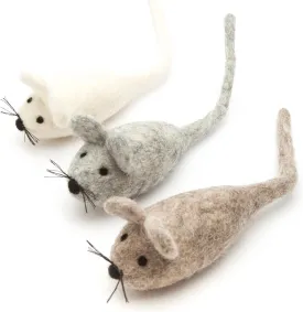 Glaciart One Felt Mouse Cat Toy  3 Pcs | Soft Fuzzy Enrichment 100% Natural Wool - Interactive Catnip Play Cat Toy Set - Safe for Pets, Non-AZO Colored Dyes