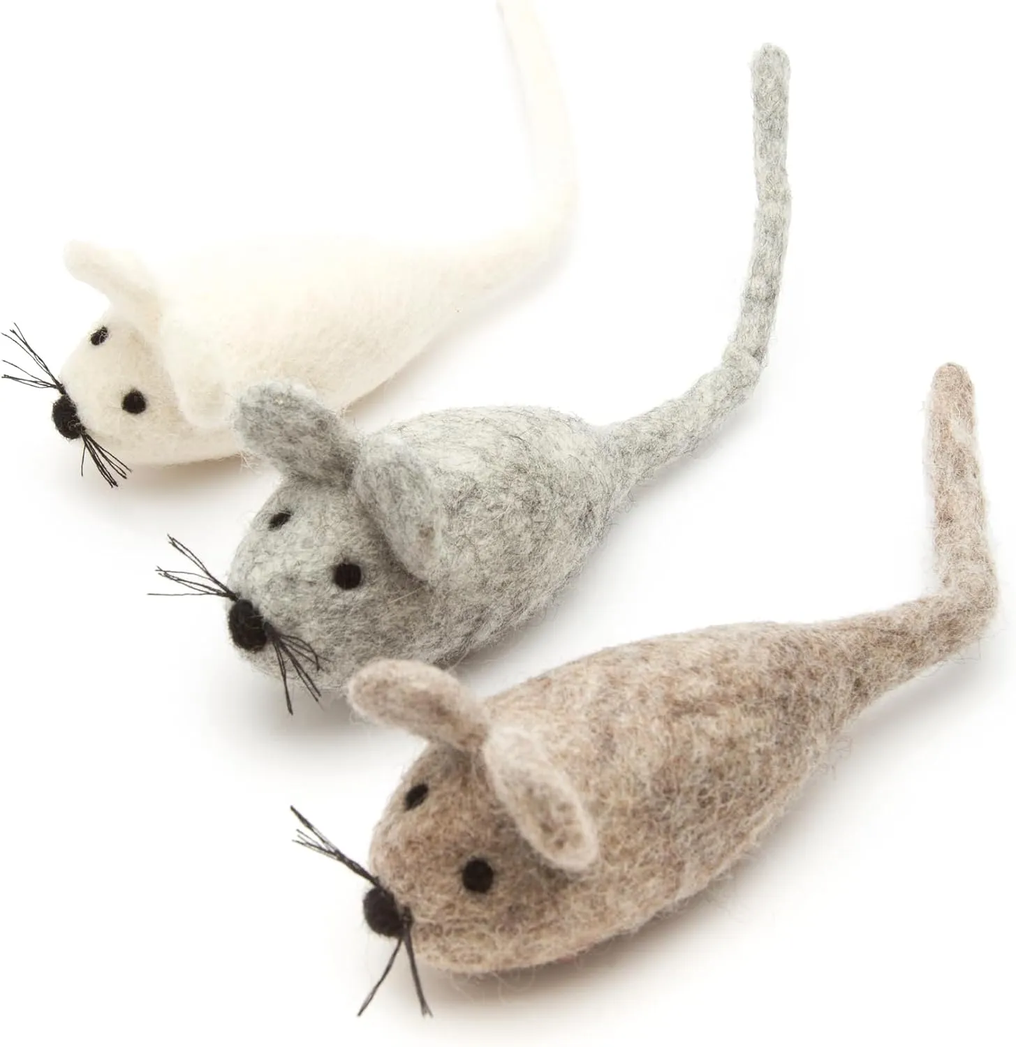 Glaciart One Felt Mouse Cat Toy  3 Pcs | Soft Fuzzy Enrichment 100% Natural Wool - Interactive Catnip Play Cat Toy Set - Safe for Pets, Non-AZO Colored Dyes