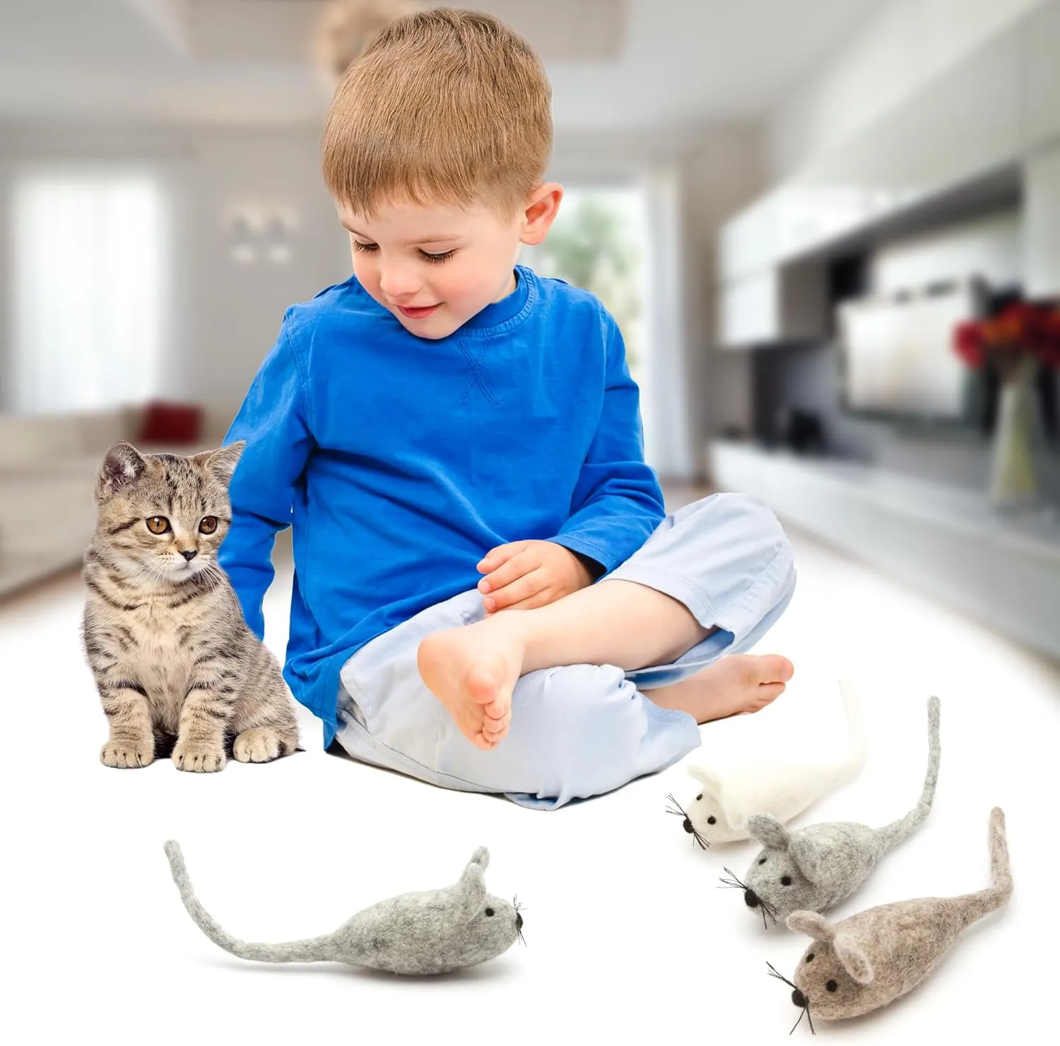 Glaciart One Felt Mouse Cat Toy  3 Pcs | Soft Fuzzy Enrichment 100% Natural Wool - Interactive Catnip Play Cat Toy Set - Safe for Pets, Non-AZO Colored Dyes