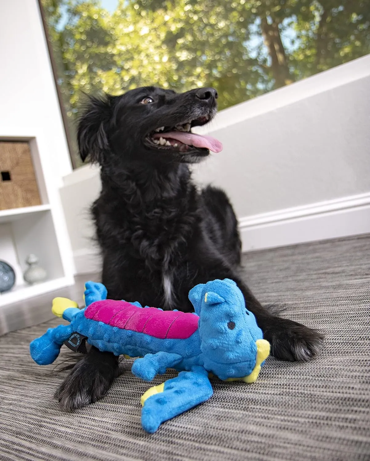 goDog Bubble Plush Skinny Dragons Squeaky Plush Dog Toy, Chew Guard Technology - Blue, Large