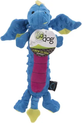 goDog Bubble Plush Skinny Dragons Squeaky Plush Dog Toy, Chew Guard Technology - Blue, Large