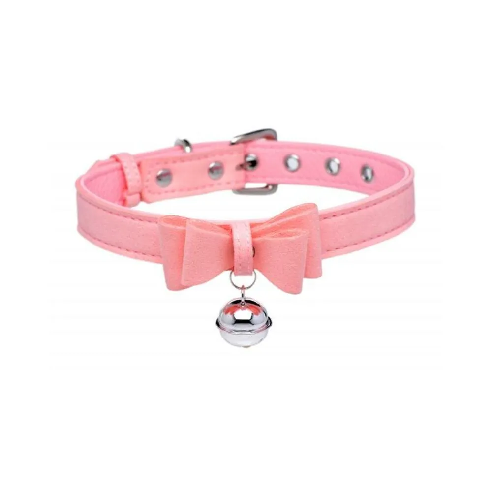 Golden Kitty Cat Bell Collar - Pink/silver