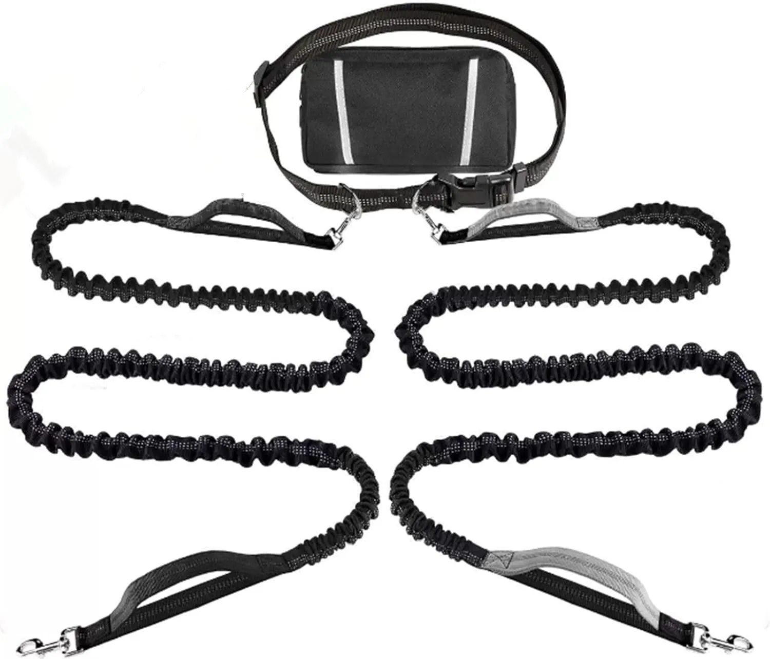 Hands Free Dog Running Leash with Heavy Duty Hands Free Dog Leash and Adjustable Waist Elastic Bungees, Retractable Rope for 25-120lb M to L Dogs, Reflective for Safe Hiking, Biking & Nighttime Walks