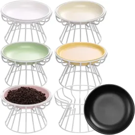 Hushee 6 Pcs Raised Cat Bowls Elevated Ceramic Cat Food Bowls with Metal Stand Anti Vomit Feeding Dishwasher Safe Shallow Ceramic Water Food Plate for Kitten Small Dogs