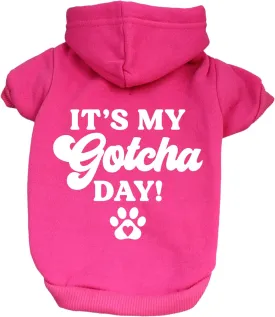It's My Gotcha Day Dog Hoodie Fleece Lined Pullover Sweatshirt with Leash Hole(Hot Pink, Small 12)
