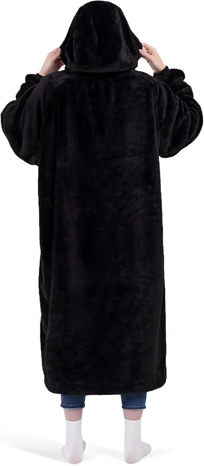 KPBLIS Wearable Blanket Hoodie Gifts for Women and Men, Oversized Wearable Hoody Blanket Sweatshirt, Warm Cozy Giant Fleece Blanket with Sleeves and Pocket for Adults, Black