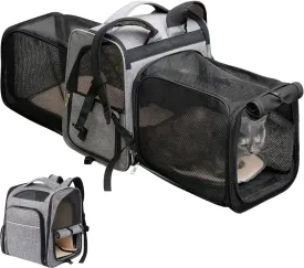 La La Pet Expandable Cat Backpack with Breathable Mesh Pouches Collapsible Side Bags for Cats and Dogs Up to 16 Pounds Portable Pet Carrier for Outdoor Travel