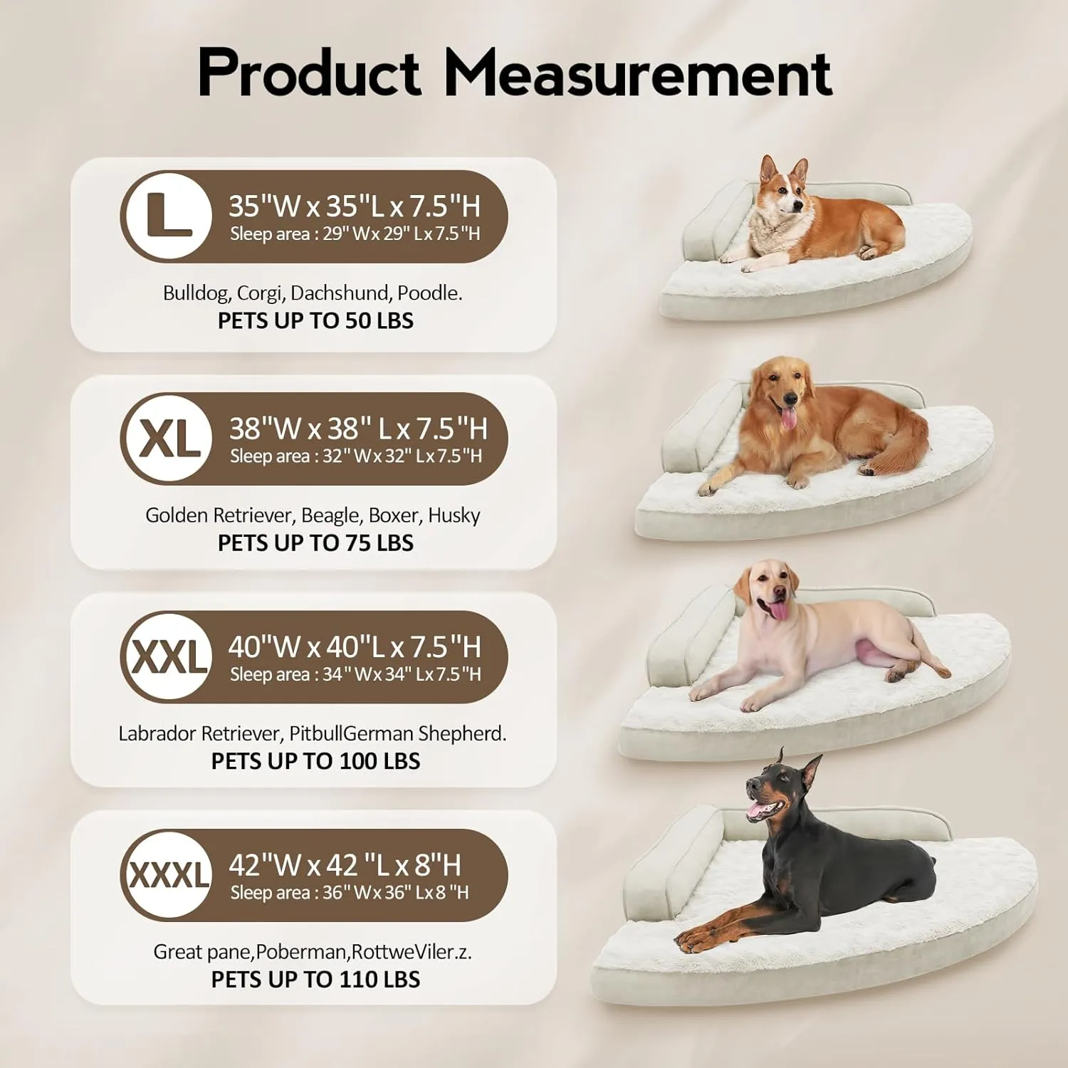 Large Orthopedic Dog Bed with Sides XXL Dog Beds with Removable Washable Cover Non-Slip Waterproof Pet Bed for Extra Large Dogs - Beige XXL