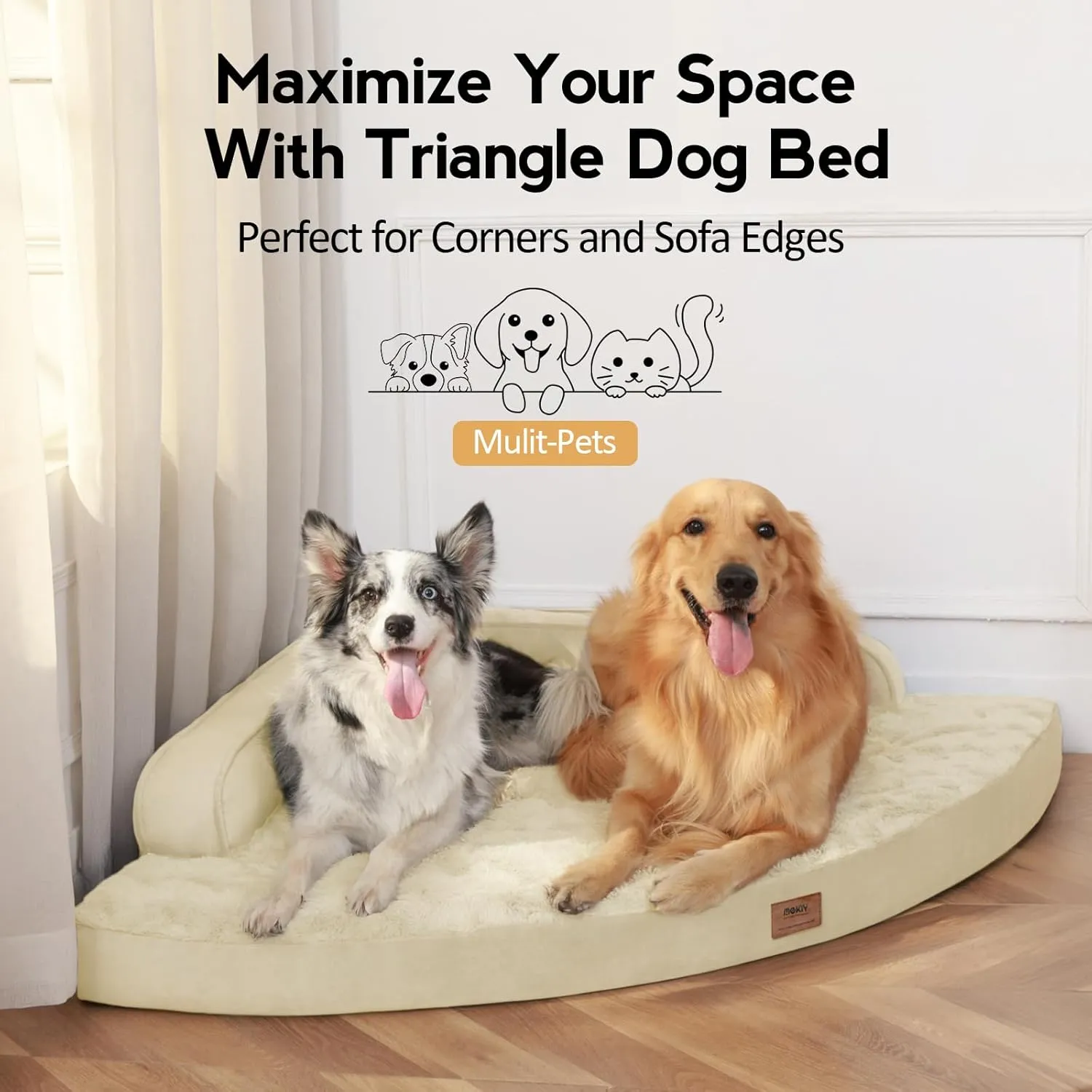 Large Orthopedic Dog Bed with Sides XXL Dog Beds with Removable Washable Cover Non-Slip Waterproof Pet Bed for Extra Large Dogs - Beige XXL