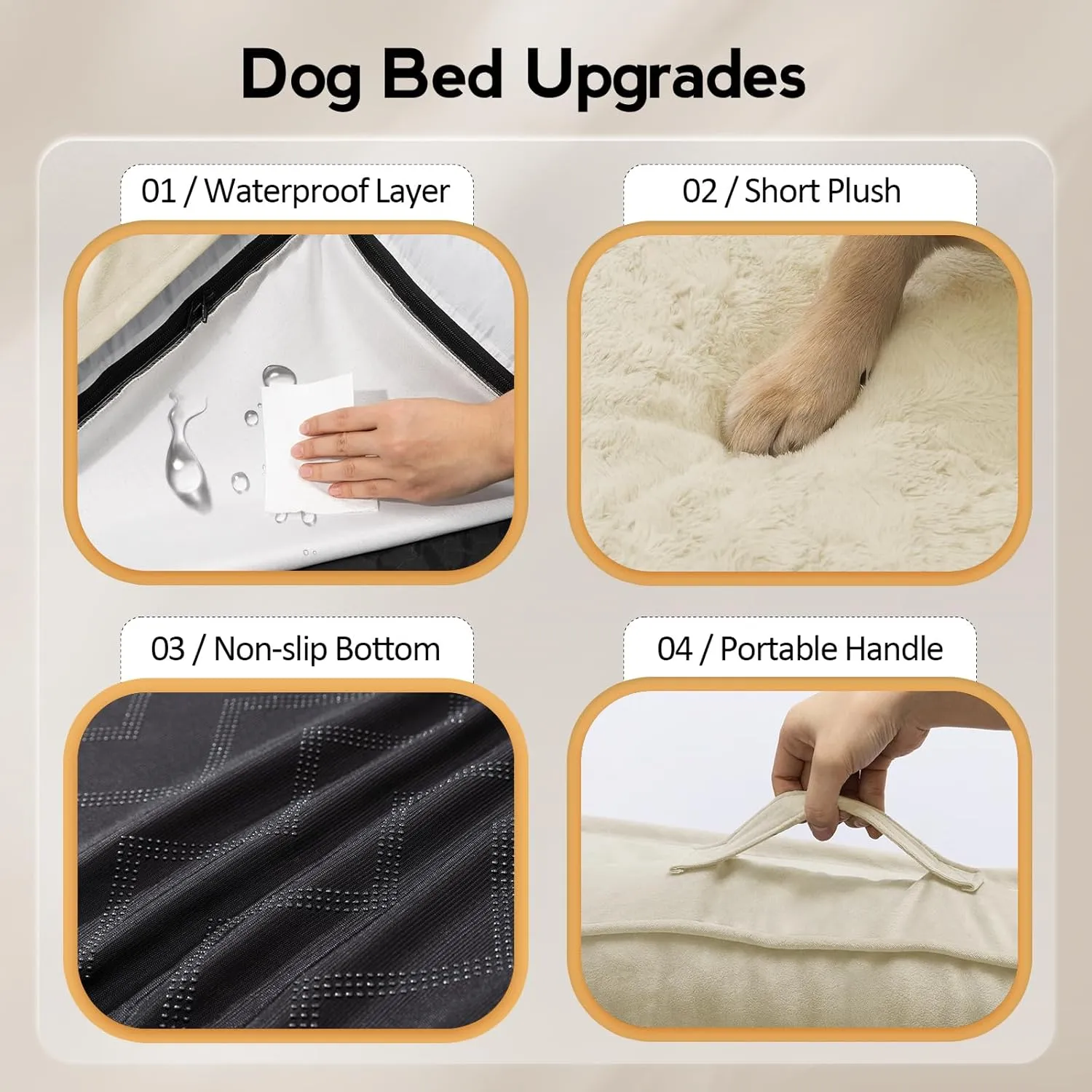 Large Orthopedic Dog Bed with Sides XXL Dog Beds with Removable Washable Cover Non-Slip Waterproof Pet Bed for Extra Large Dogs - Beige XXL