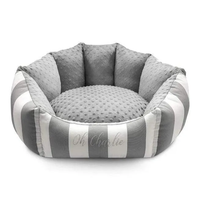 Lisbon Pet Bed by Oh Charlie - Grey & White Stripes