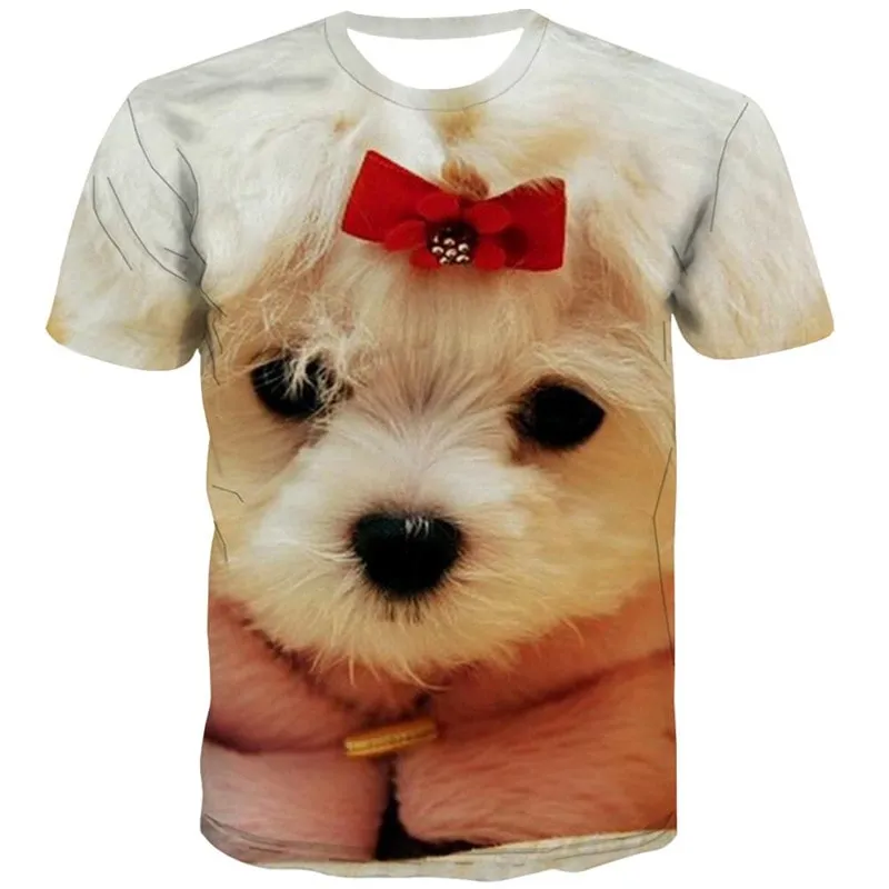 Little White dog t shirt Hip hop tshirt 3D Puppy Cute Pets big Smart dogs art costume Casual man