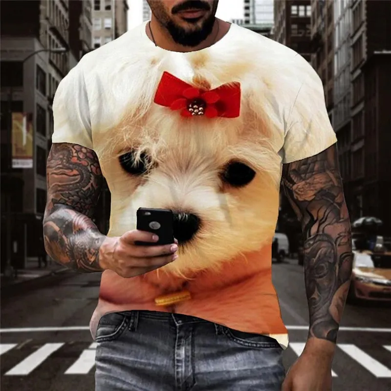 Little White dog t shirt Hip hop tshirt 3D Puppy Cute Pets big Smart dogs art costume Casual man