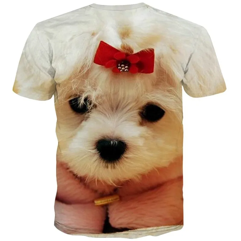 Little White dog t shirt Hip hop tshirt 3D Puppy Cute Pets big Smart dogs art costume Casual man