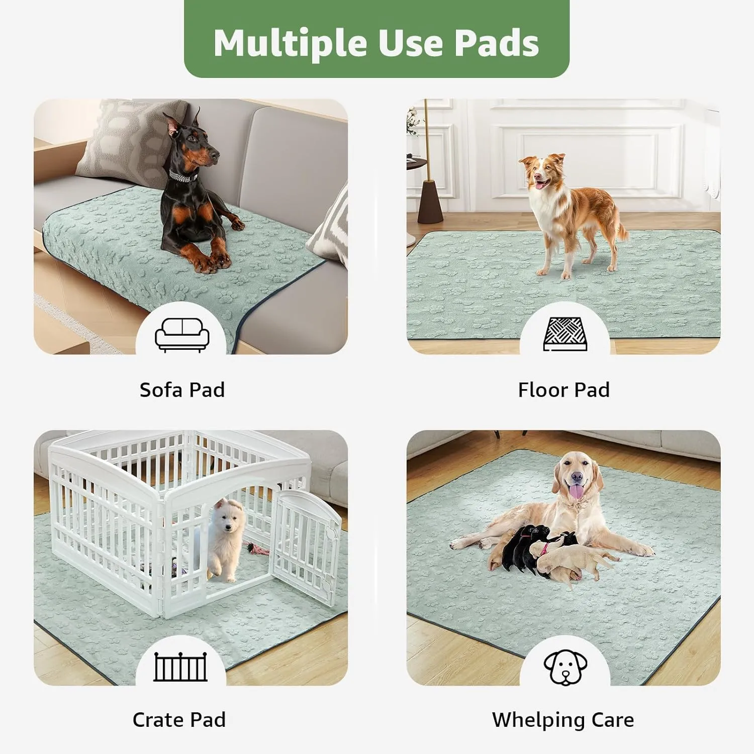 LOOBANI Washable Pee Pads for Dogs: 72"x72" Super Absorbent Reusable Dog Pee Pads Extra Large, Waterproof and Leakproof Whelping Pad for Potty Training, Playpen, Crate,Floor and Bed