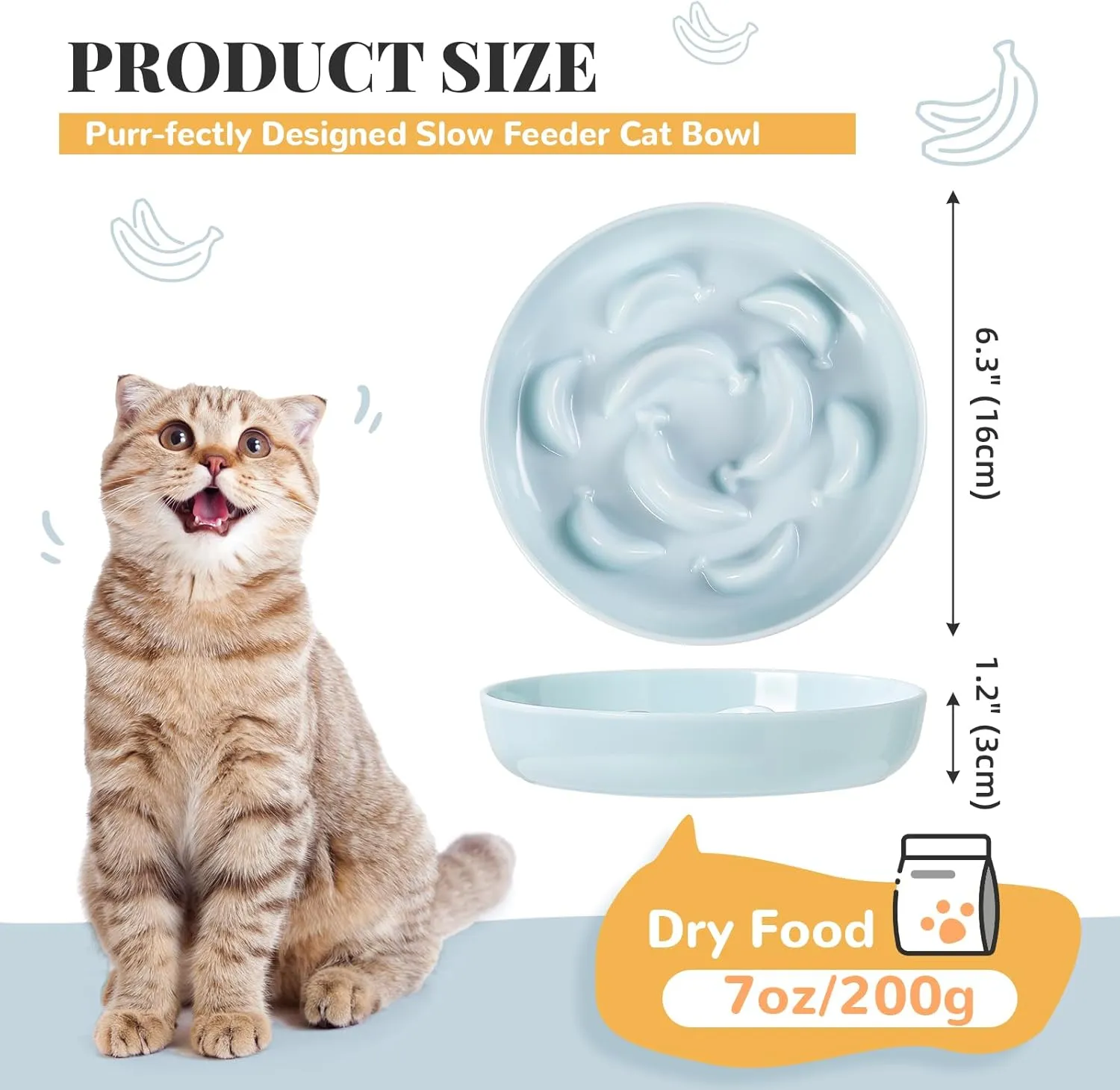 Melamine Cat Slow Feeder Bowl - Pastel Series Cat Plate for Dry and Wet Food - Cute Maze Feeder Dish for Healthy Eating - Dishwasher Safe - 6.3''W x 1.2''H - 7 OZ - Ivory White