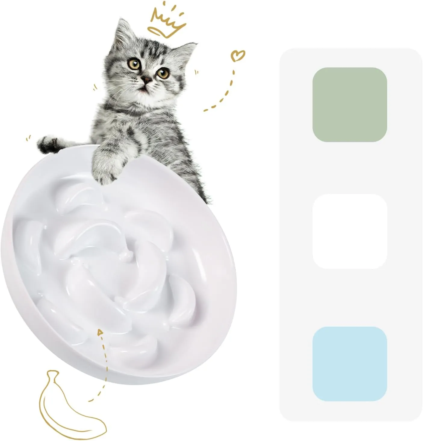 Melamine Cat Slow Feeder Bowl - Pastel Series Cat Plate for Dry and Wet Food - Cute Maze Feeder Dish for Healthy Eating - Dishwasher Safe - 6.3''W x 1.2''H - 7 OZ - Ivory White