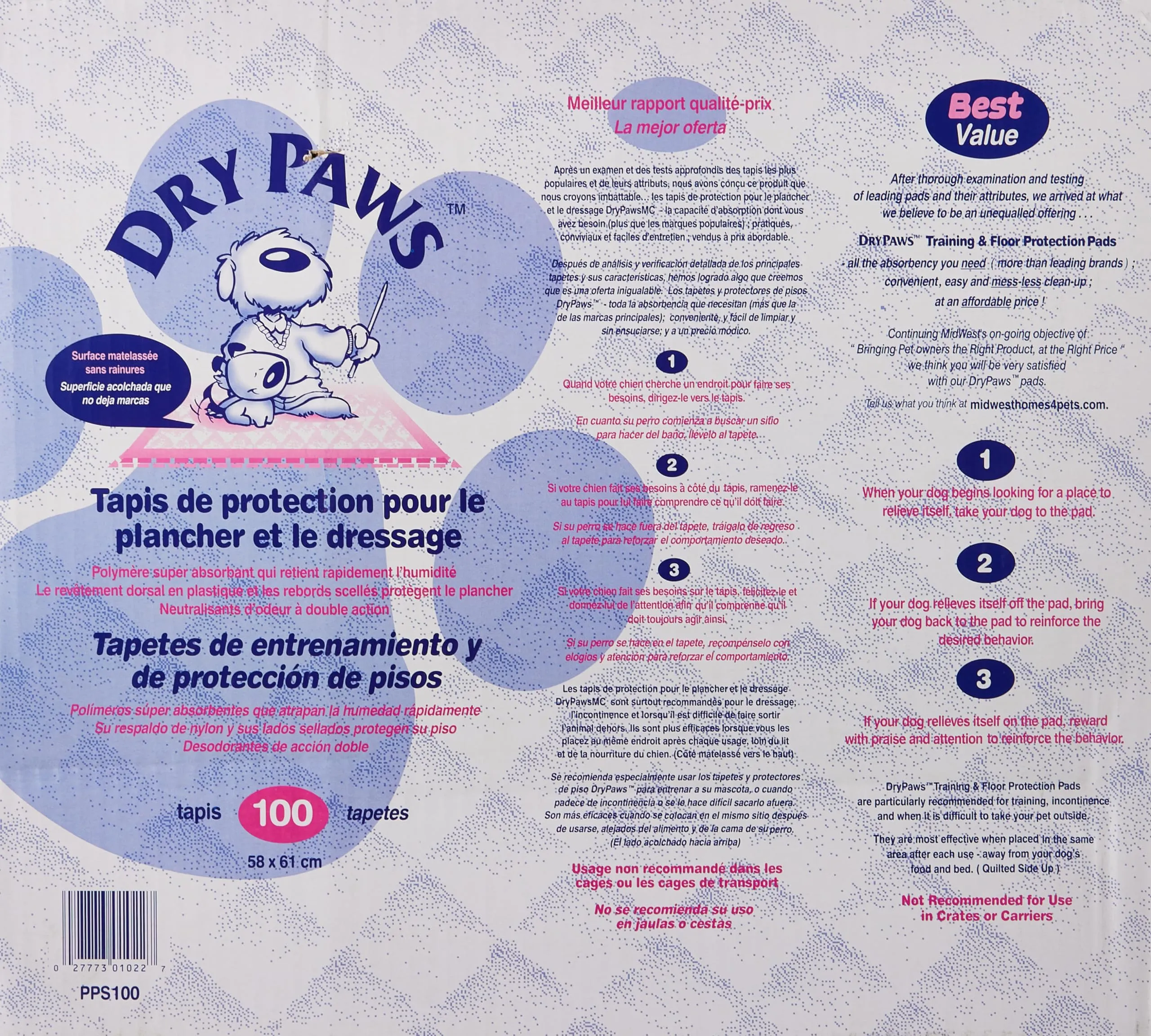 Midwest Dry Paws Absorbent and Quilted Floor and Training Dog Pads - 7 Pack - L:23" X W:24"