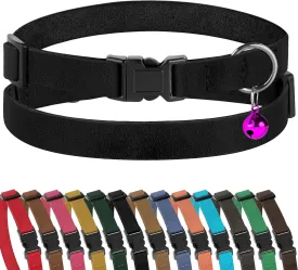 Muromto Breakaway Cat Collar Leather Soft Adjustable Pet Kitten Collars with Bell Pink Brown Blue Green Red (Black)