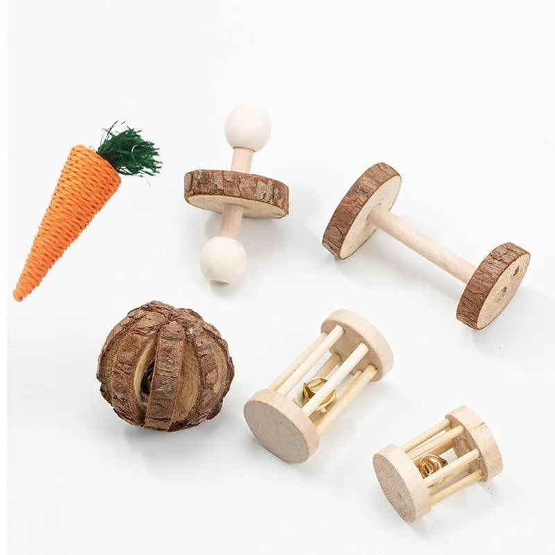 Natural Wood Pet Toy Set: Interactive Playtime Fun for Hamsters, Rabbits, Guinea Pigs, Parrots, Cats, and Dogs