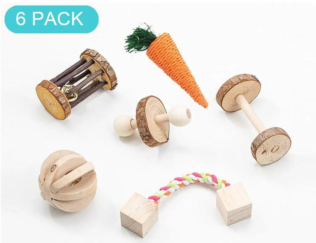 Natural Wood Pet Toy Set: Interactive Playtime Fun for Hamsters, Rabbits, Guinea Pigs, Parrots, Cats, and Dogs