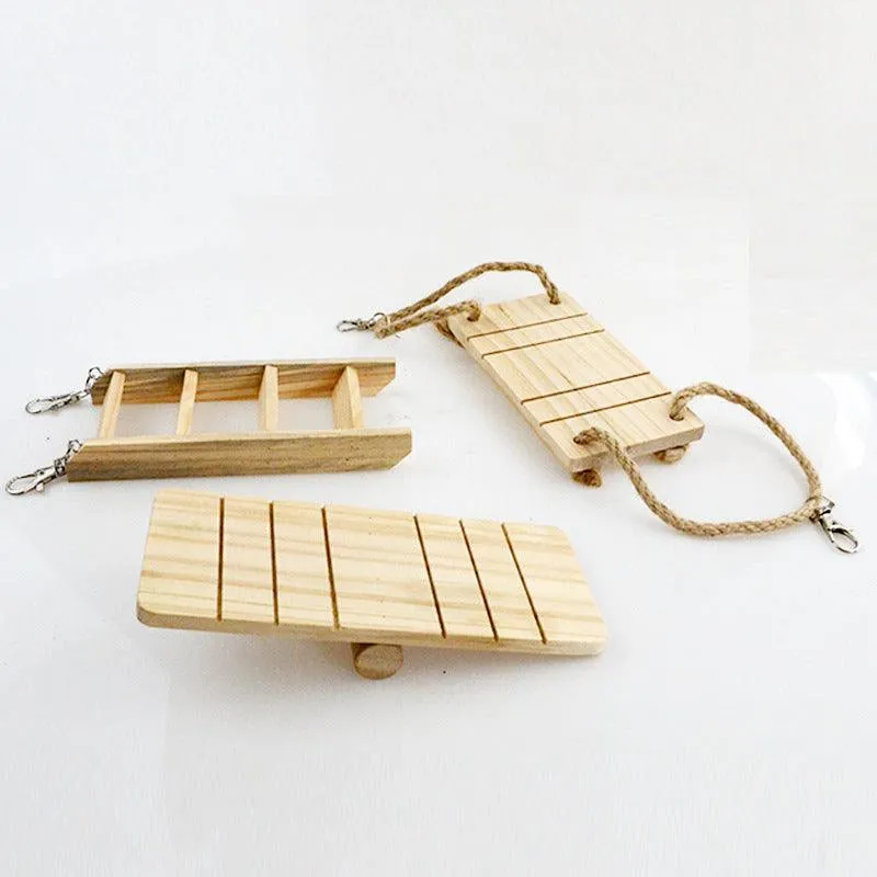 Natural Wood Pet Toy Set: Interactive Playtime Fun for Hamsters, Rabbits, Guinea Pigs, Parrots, Cats, and Dogs
