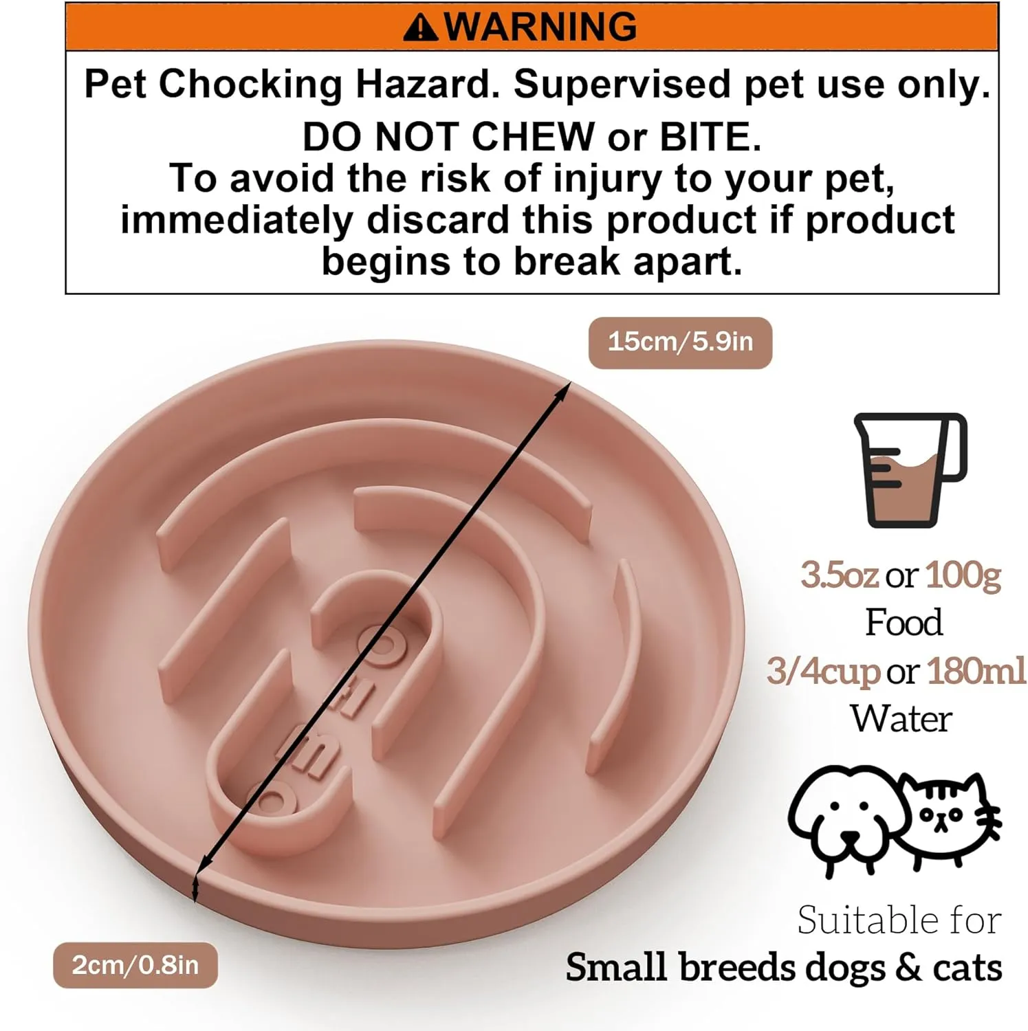 OHMO Slow Feeder Cat Bowl, Silicone Anti-Choking Dog & Pet Bowl, No Suction Cup, Slows Down Eating for Small Pets (S-Infinite, Coral)