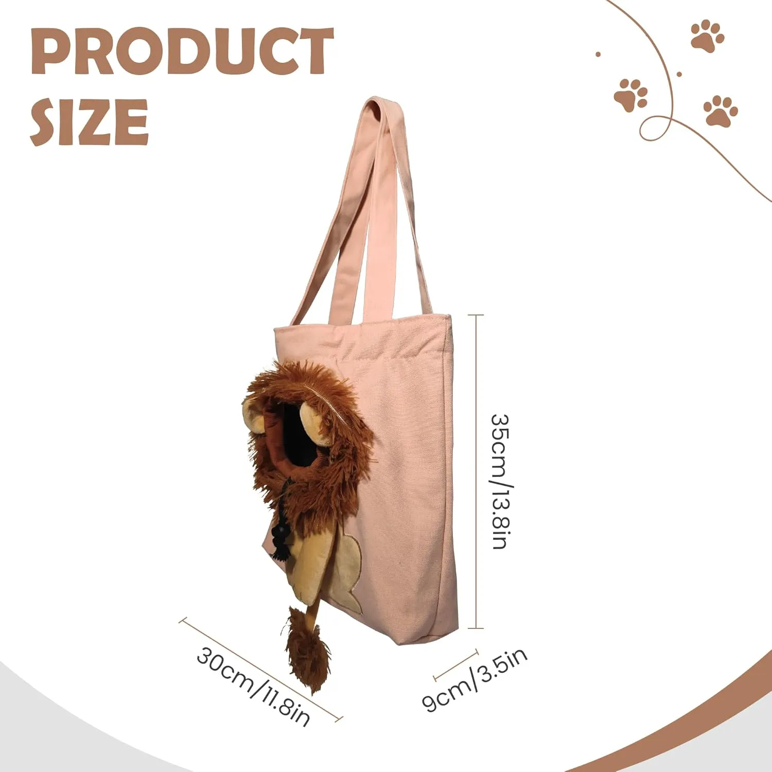 Pet Canvas Shoulder Carrying Bag, Cute Lion Shaped Cat Carrier, S Size Portable Kitten & Puppy Tote, Cozy Carriers for Small Dogs, Cats, and Pets, Handbag for Outdoor, Shopping, and Camping