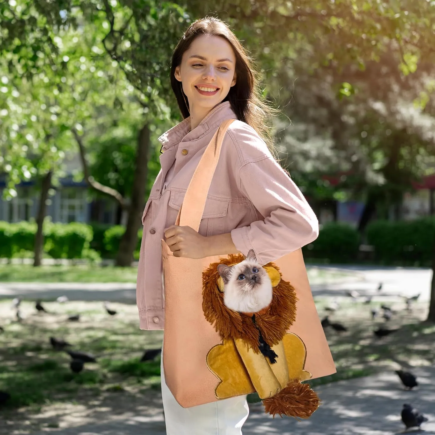 Pet Canvas Shoulder Carrying Bag, Cute Lion Shaped Cat Carrier, S Size Portable Kitten & Puppy Tote, Cozy Carriers for Small Dogs, Cats, and Pets, Handbag for Outdoor, Shopping, and Camping