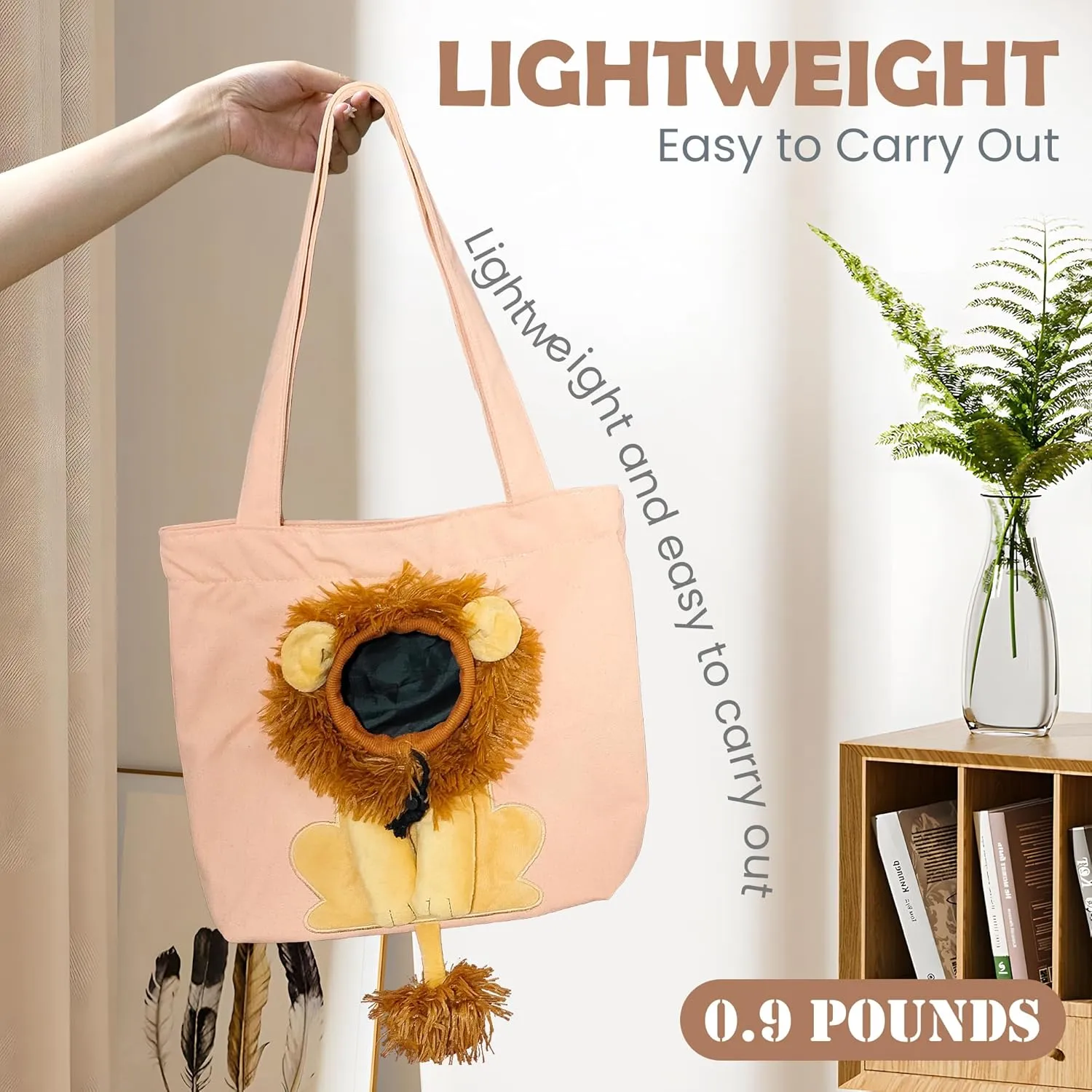 Pet Canvas Shoulder Carrying Bag, Cute Lion Shaped Cat Carrier, S Size Portable Kitten & Puppy Tote, Cozy Carriers for Small Dogs, Cats, and Pets, Handbag for Outdoor, Shopping, and Camping