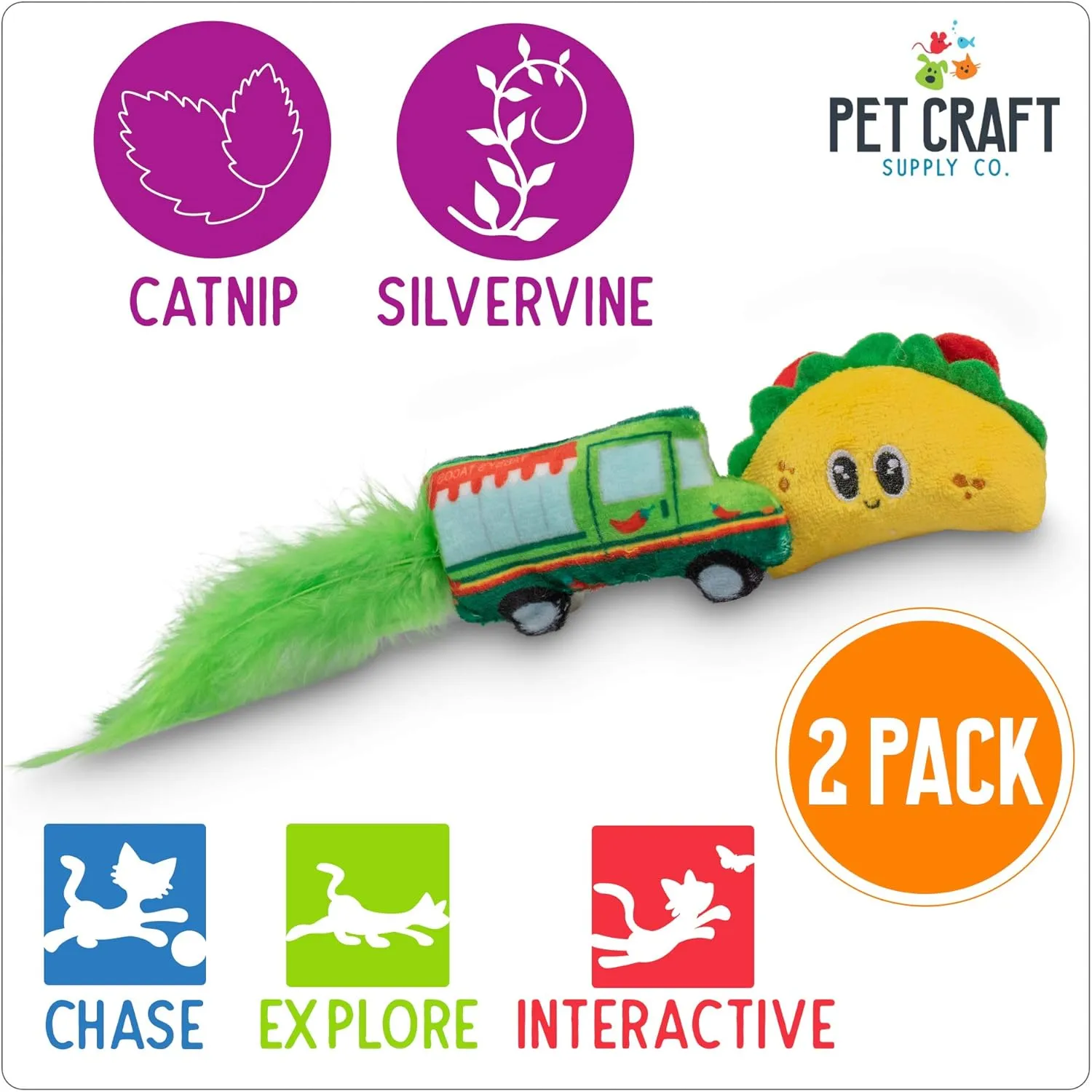 Pet Craft Supply Silly Snacks and Funny Food Crinkle Cuddling Catnip and Silvervine Interactive Cat Toys - Great for Indoor Cats, Kittens; Medium Breeds (Pack of 2)