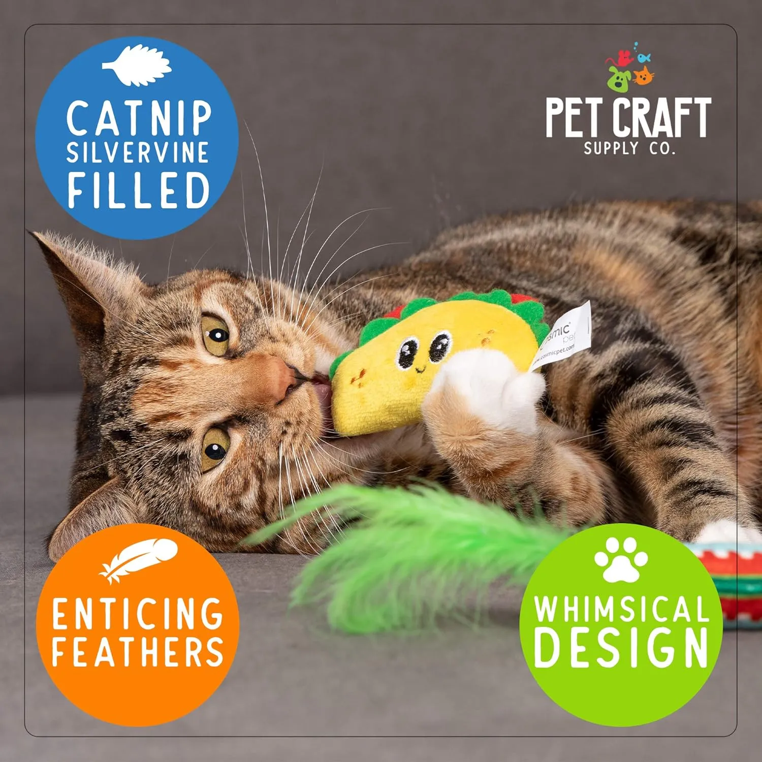 Pet Craft Supply Silly Snacks and Funny Food Crinkle Cuddling Catnip and Silvervine Interactive Cat Toys - Great for Indoor Cats, Kittens; Medium Breeds (Pack of 2)