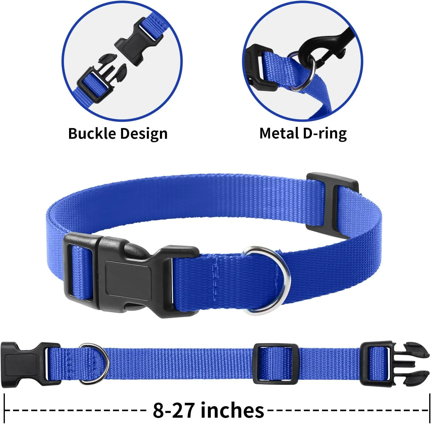 PetJoy Shock Collar Replacement Collar Strap, Bark Collar Replacement Strap 3-Packs, 3/4 Inch Dog Collar with Quick Release Buckle, Length 8-27 Inches and D-Ring