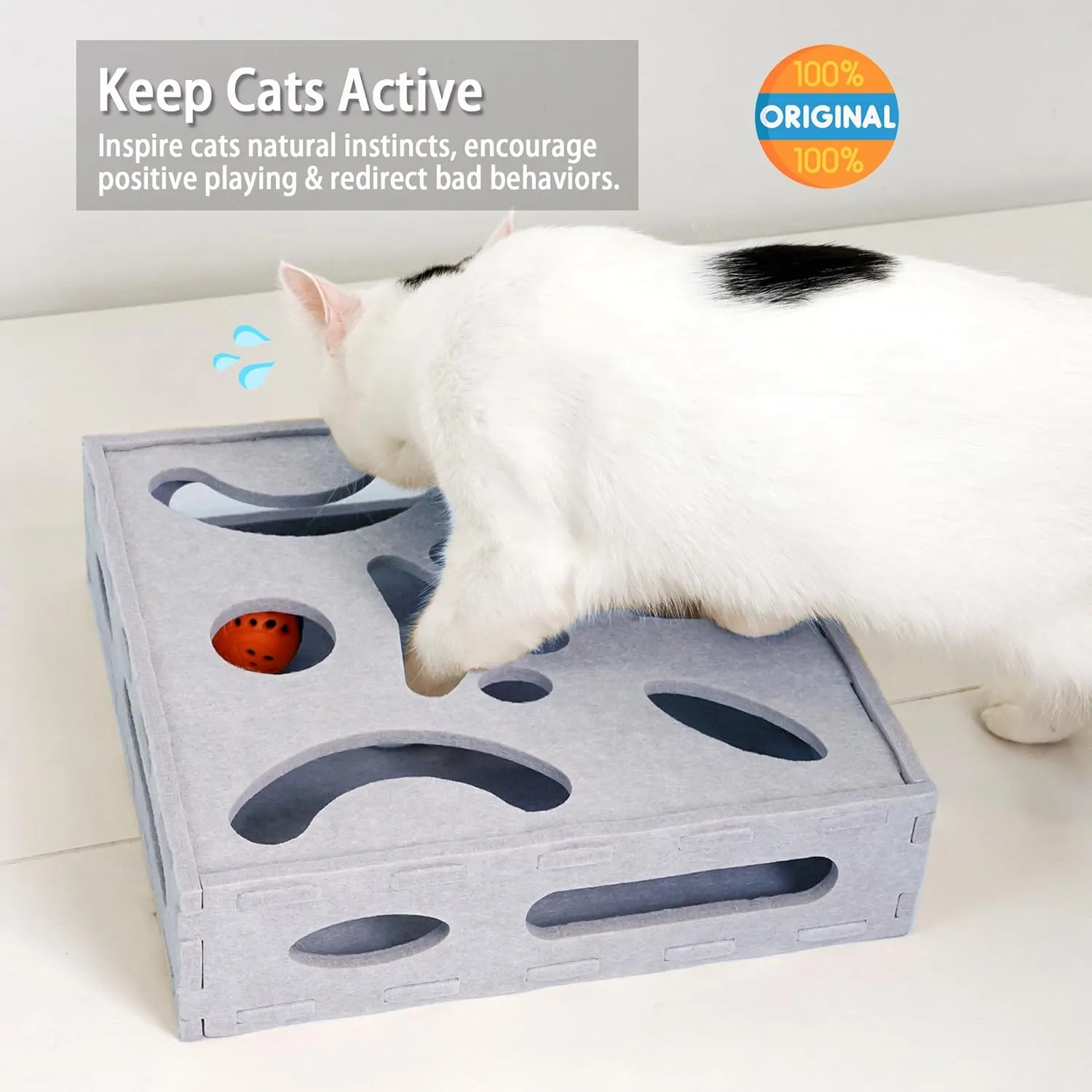 PETKARAY Cat Puzzle Toy, Interactive Cat Toys for Indoor Cats, Kittern Ball Toy with Soft Felt Maze Game Puzzle Box