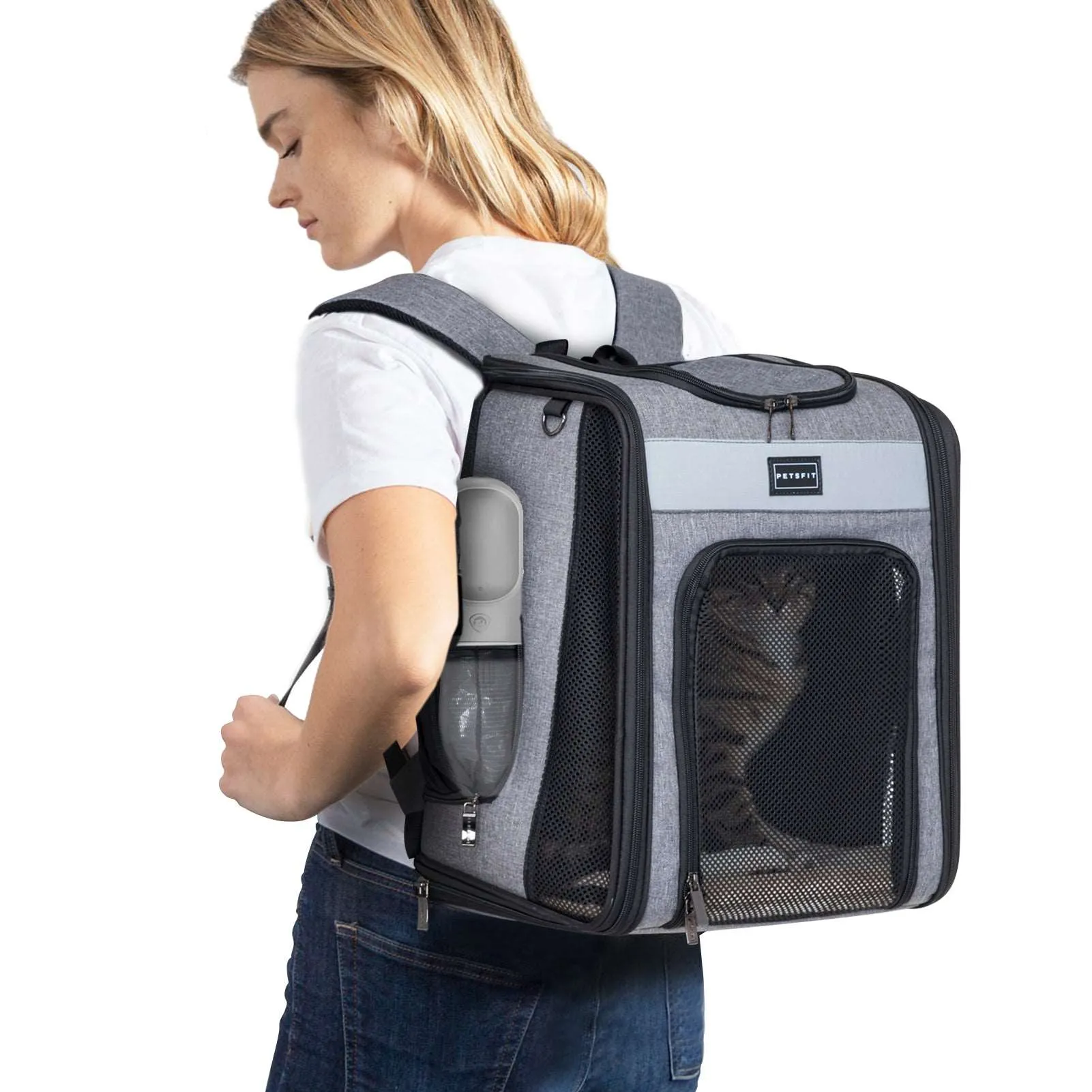 PETSFIT Cat Backpack Carrier For Traveling with Soft Plush Mat Cross
