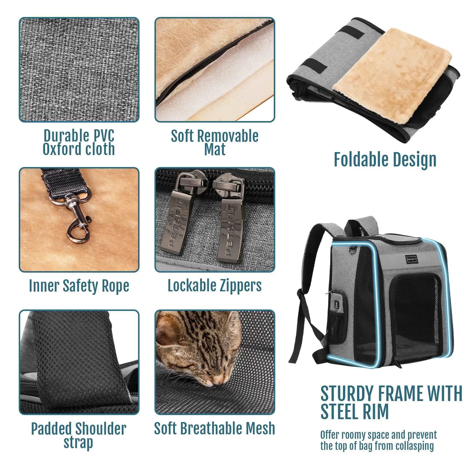 PETSFIT Cat Backpack Carrier For Traveling with Soft Plush Mat Cross