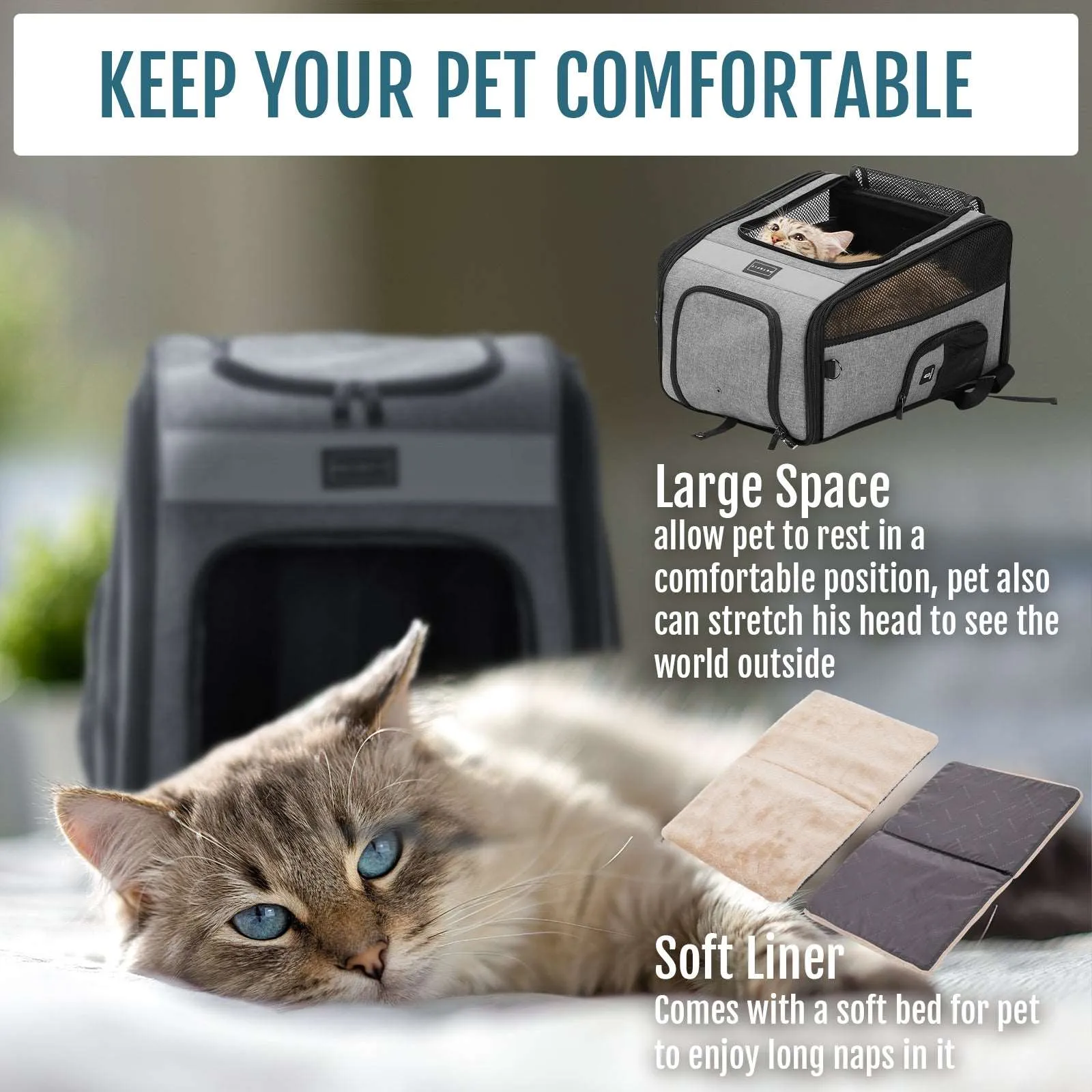 PETSFIT Cat Backpack Carrier For Traveling with Soft Plush Mat Cross