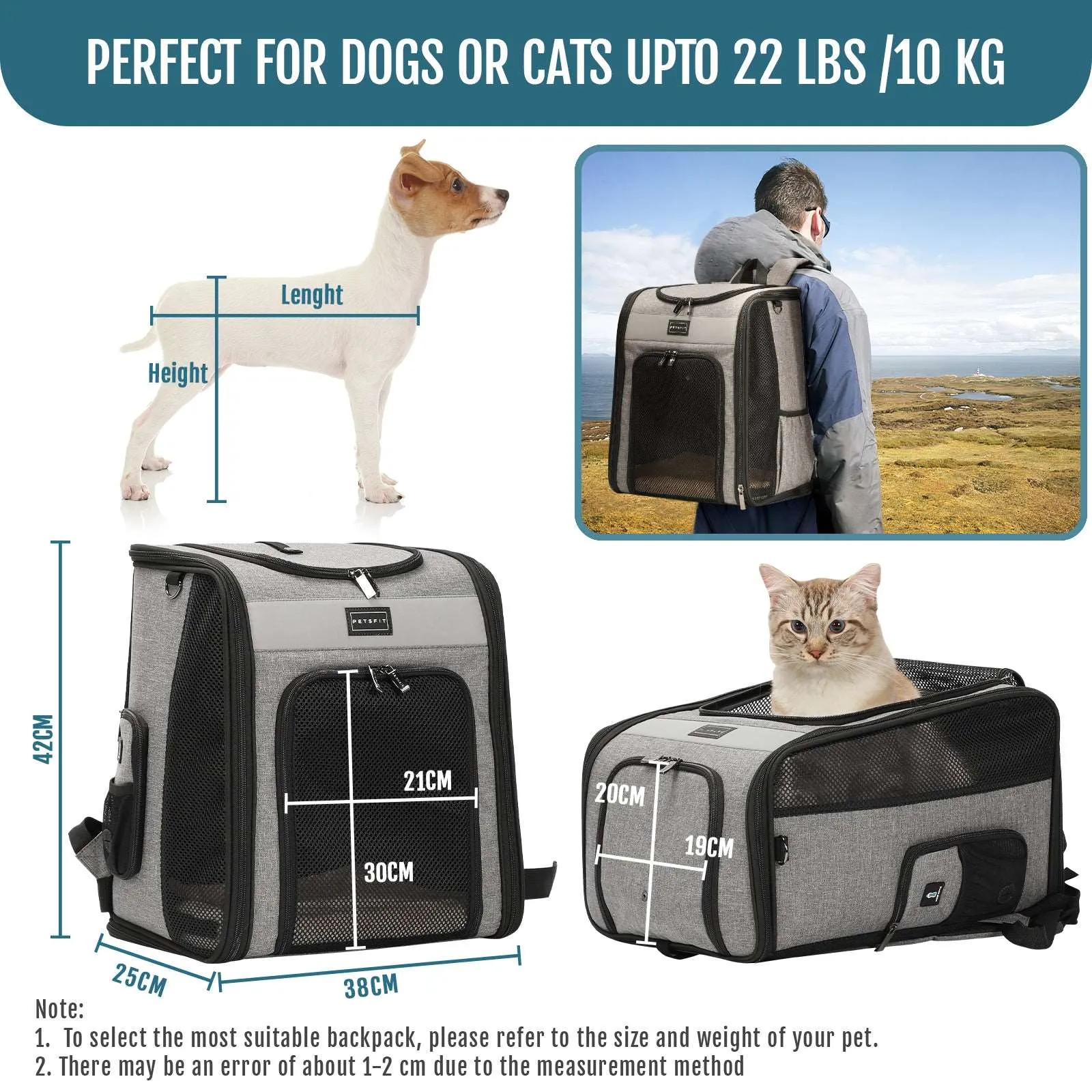 PETSFIT Cat Backpack Carrier For Traveling with Soft Plush Mat Cross