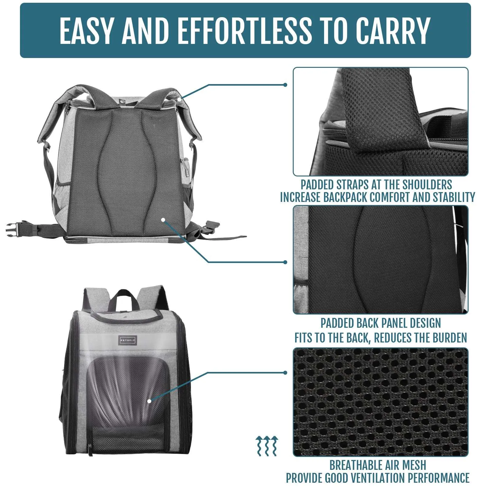 PETSFIT Cat Backpack Carrier For Traveling with Soft Plush Mat Cross