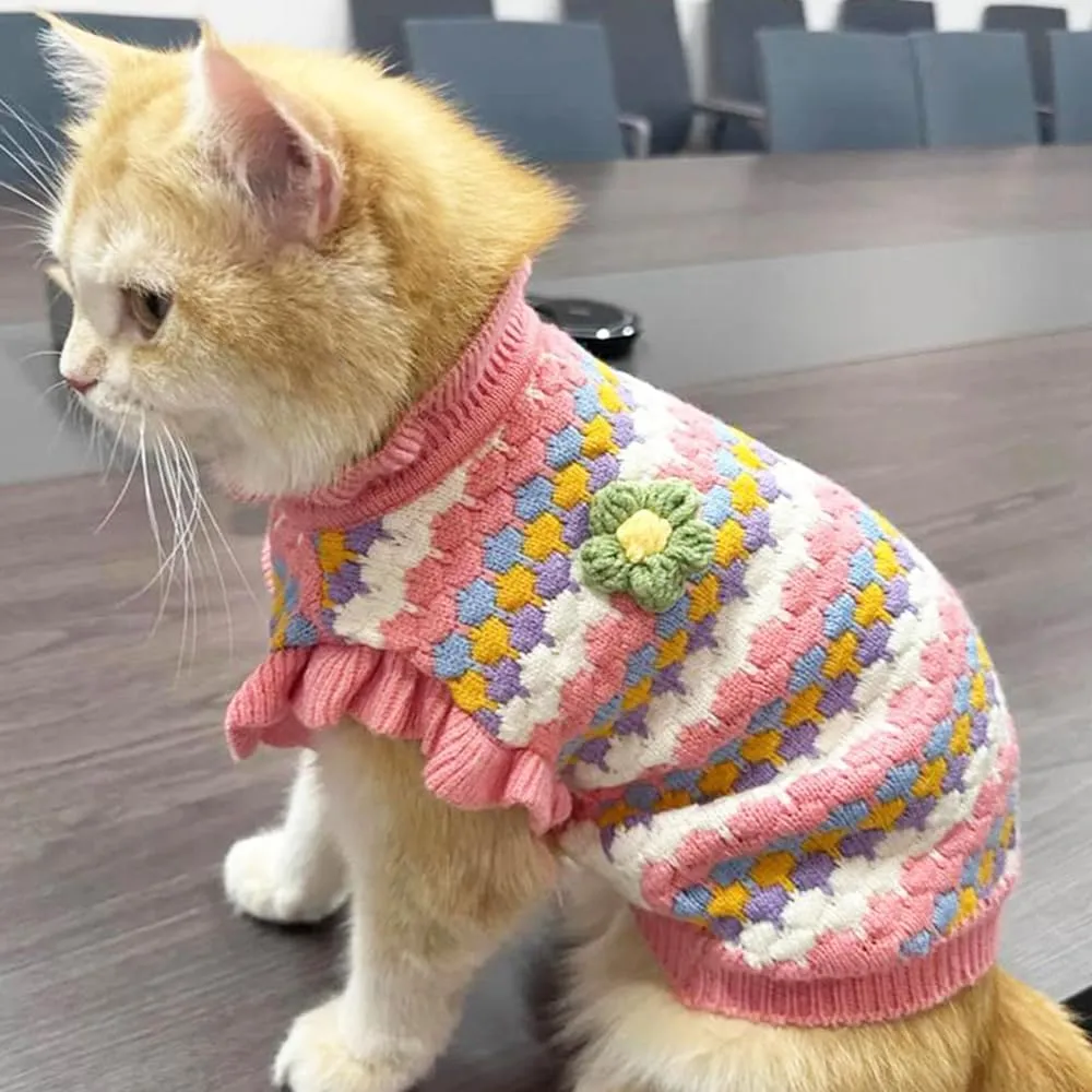 Pink Small Dog Sweater Female, Knitted Cat Sweater, Fall Girl Puppy Clothes, Turtleneck Doggy Cable Knitwear, Warm Pet Clothing for Chihuahua Yorkie Bulldog Teacup (Pink, Large)