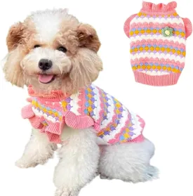 Pink Small Dog Sweater Female, Knitted Cat Sweater, Fall Girl Puppy Clothes, Turtleneck Doggy Cable Knitwear, Warm Pet Clothing for Chihuahua Yorkie Bulldog Teacup (Pink, Large)