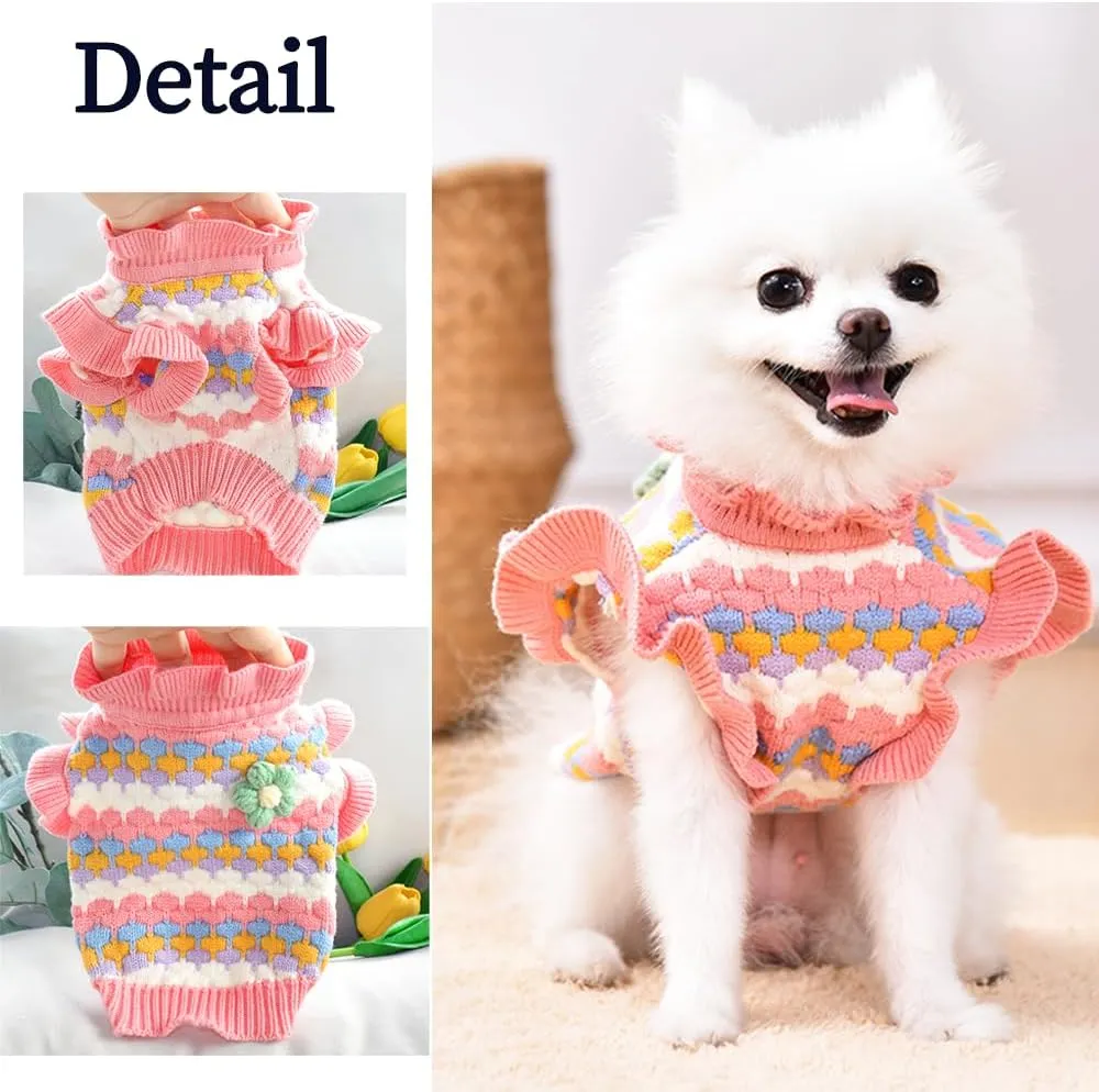 Pink Small Dog Sweater Female, Knitted Cat Sweater, Fall Girl Puppy Clothes, Turtleneck Doggy Cable Knitwear, Warm Pet Clothing for Chihuahua Yorkie Bulldog Teacup (Pink, Large)