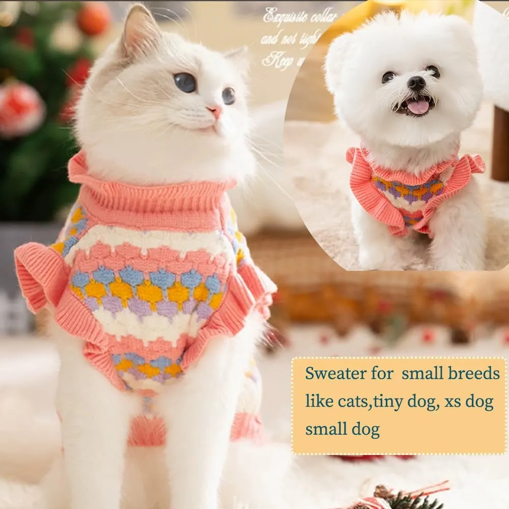 Pink Small Dog Sweater Female, Knitted Cat Sweater, Fall Girl Puppy Clothes, Turtleneck Doggy Cable Knitwear, Warm Pet Clothing for Chihuahua Yorkie Bulldog Teacup (Pink, Large)