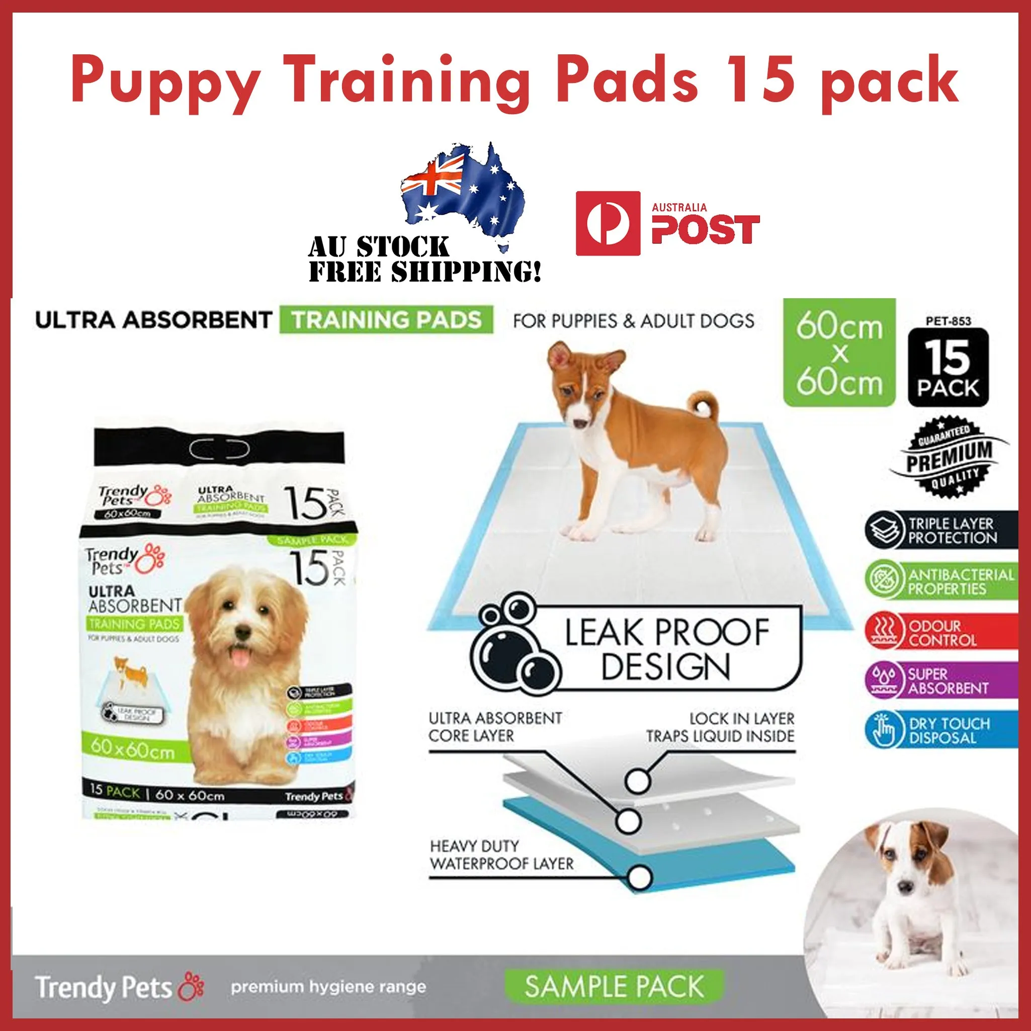Puppy Training Pads Adult Dog Cat Bulk Large 60x60cm Absorbent White Leak Proof